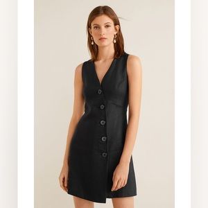MANGO 100% LINEN WRAP DRESS - Black size 2/XS